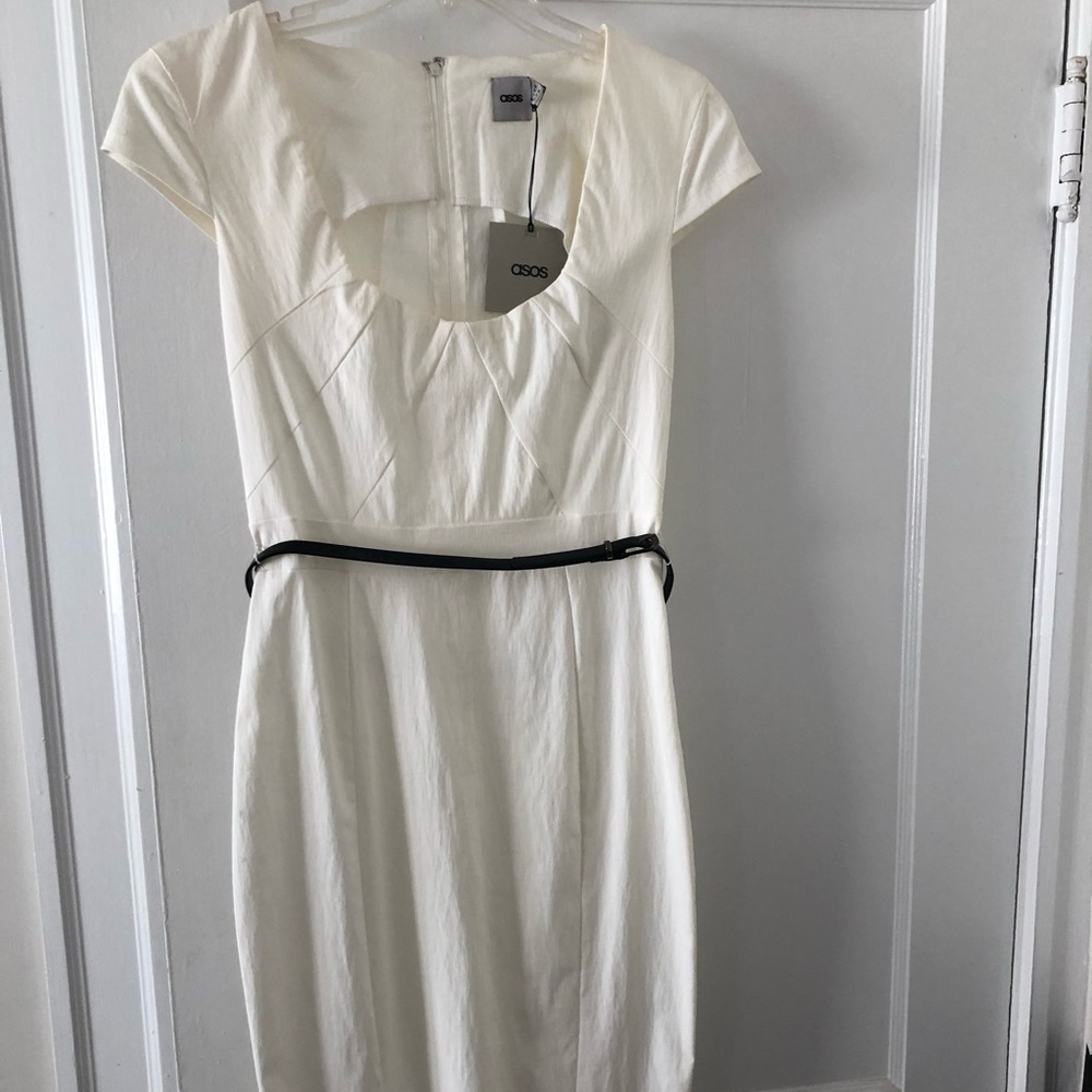 NWT ASOS MIDI Pencil Dress with Belt—white